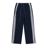 Men Sweatpants Side Stripe Stitching Casual Trousers Loose Wide Leg Pants