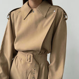 Women Trench Coat Spring/Summer Jumpsuit Waist-Tight Casual Long Sleeve Pants