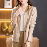 Women Knitwear Fall Winter Hooded Zip Sweater Women Loose Knitted Cardigan