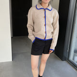Women Cardigan Sweater Winter Cardigan Lapel Loose Button Sweater X3057