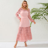 Women Date Dress Autumn Winter Sexy Long Sleeve round Neck Lace Long Dress Dress