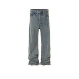 MIJKO Men's Vintage Pants MIJKO Men's and Women's Washed Faded Old Straight Denim Trousers