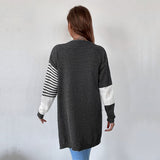 Women Knitted Sweater Autumn and Winter Striped Cardigan Sweater Coat