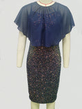 Women Evening Gown Sexy Strap Chiffon Sequins Dress