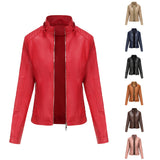 Red Leather Jacket Spring and Autumn Hooded Leather Coat Women's Detachable Hat Windproof Jacket