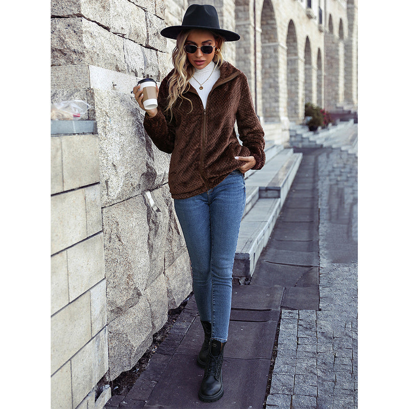 Women Trench Coat Autumn Lapel Long Sleeve Mercerized Zipper Mid-Length Babe Cashmere Casual Jacket