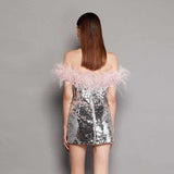 Women Dresses Sexy off-the-Shoulder Feather Dress Hip Skirt Dress (Zns0409)