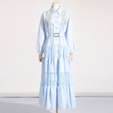 Women Dresses Spring Lapel Embroidery Lace Hollow Dress (Qymy0409)