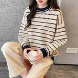 Women Knitted Pullover Sweater Women Loose Long Sleeve Top Autumn and Winter Loose Striped
