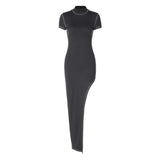 Women Dresses Spring Summer Slim-Fit Split Short Sleeve Dress