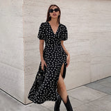 Women Dress Spring and Summer Elegant Print Puff Sleeve Dress