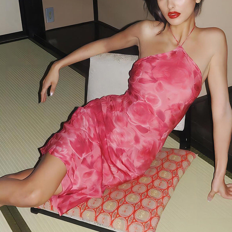 Women Dresse Flower Print Dress Sleeveless Skirt Strapless Sexy Slim Fit Skirt