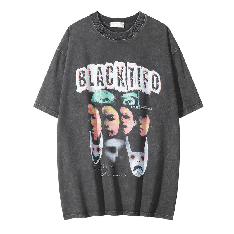 Men Vintage T-Shirt Printed Short-Sleeved T-shirt Men's Summer Loose Casual T-shirt