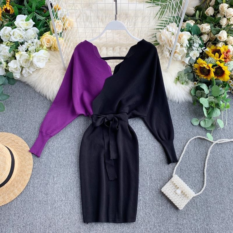 Women Maxi Dress Autumn and Winter Long Sleeve Knitted Dress