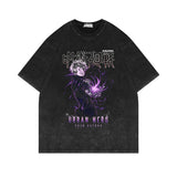 Washed and old retro short-sleeved T-shirt anime top