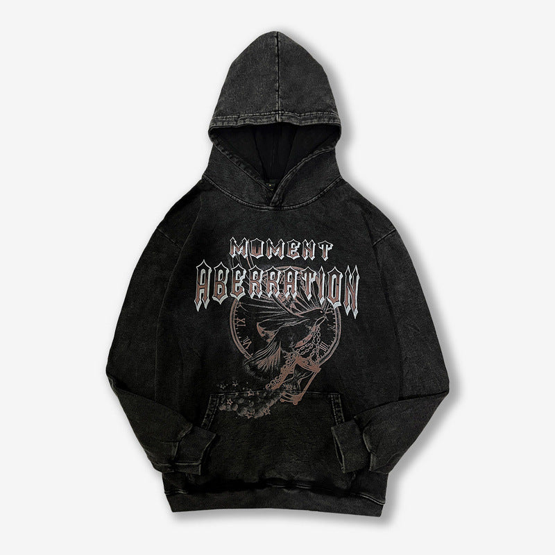 Men Hoodie Black Hoodie Men's Washed Old Hiphop Hip Hop Graffiti Top