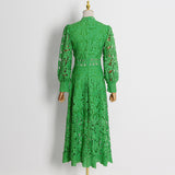 Women Dresses Spring Stand Collar Embroidery Hollow Dress (Qymy0409)