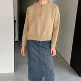 Women Winter Knitted Sweater Zipper Cardigan Long Sleeve Solid Color Thick Sweater