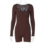 Women Jumpsuit Fall Slim Fit U-Neck Long-Sleeved Jumpsuit