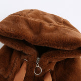 Women Trench Coat Autumn and Winter Plush Coat Hooded Long Sleeve Warm Short Top