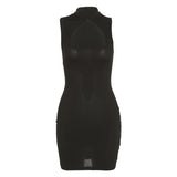 Women Dresses Summer Sleeveless round Neck Sexy Hollow Slim Sheath Dress (Bla0420)