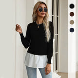 Women Knitted Sweater Autumn Knitted Stitching Shirt Sweater