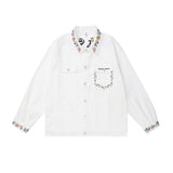 Unisex Jacket Spring and Autumn Casual Jacket Men's and Women's Polo Collar Top Couple's White Unifrom Coat