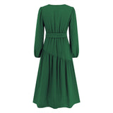 Women Date Dress Autumn and Winter V-neck Bubble Long Sleeve Dress