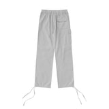 Men Sweatpants Pleated Tooling Straight-Leg Trousers Loose Casual Drawstring Ankle-Tied Wide Leg Track Pants