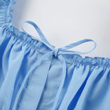 Women Dress Square Collar Puff Sleeve Dress
