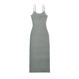 Women Dresses Summer round Neck Camisole Split Dress Backless Sexy Midi Dress (Xds0414)