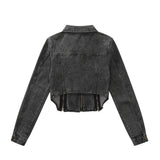Women Jacket Slim-Fit Double Zipper Split Denim Jacket