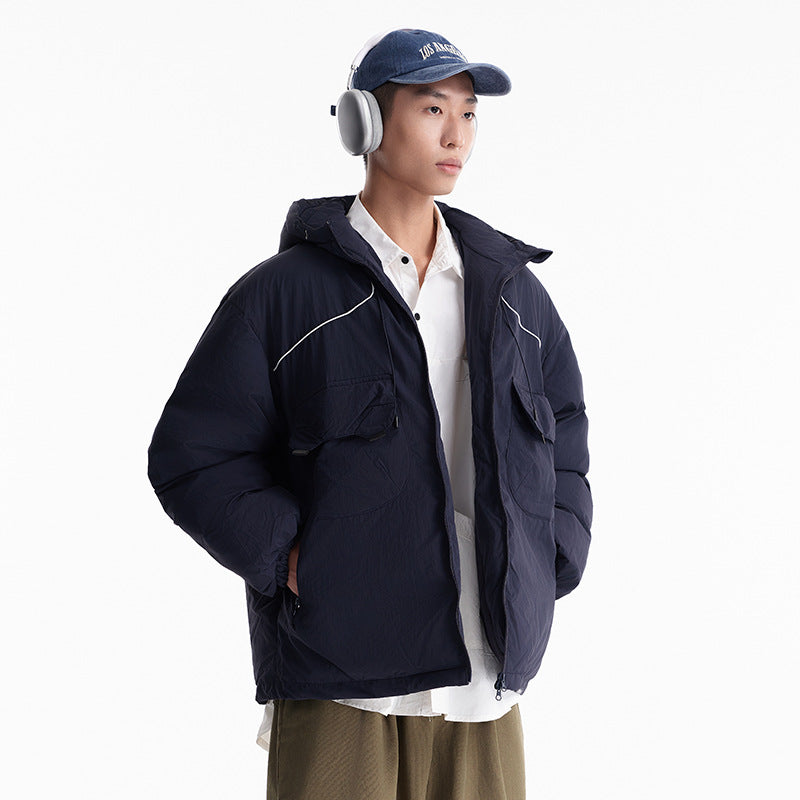 Unisex Winter Cotton Coat Hooded Cotton Coat Vintage Pocket Decorative Cotton Coat