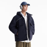 Unisex Winter Cotton Coat Hooded Cotton Coat Vintage Pocket Decorative Cotton Coat