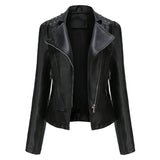 Red Leather Jacket Beaded Leather Women's Long Sleeve Lapel Motorcycle Clothing