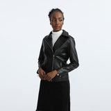 Red Leather Jacket Autumn and Winter Leather Coat for Women Short Lapels PU Leather Jacket