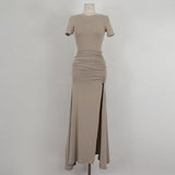 Women Dresses round Neck Short Sleeve Maxi Dress