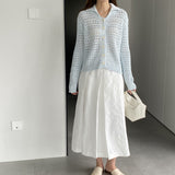 Women Cardigan Sweater Hollow out Sweater Cardigan Polo Collar Top Coat X3009