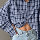 Women Trench Coat Winter Casual Plaid Long Sleeve Shirt Coat