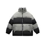Unisex Winter Cotton Coat Stripes Stand-up Collar Cotton-Padded Clothes Vintage Labeling Warm-Keeping Cotton Clothing