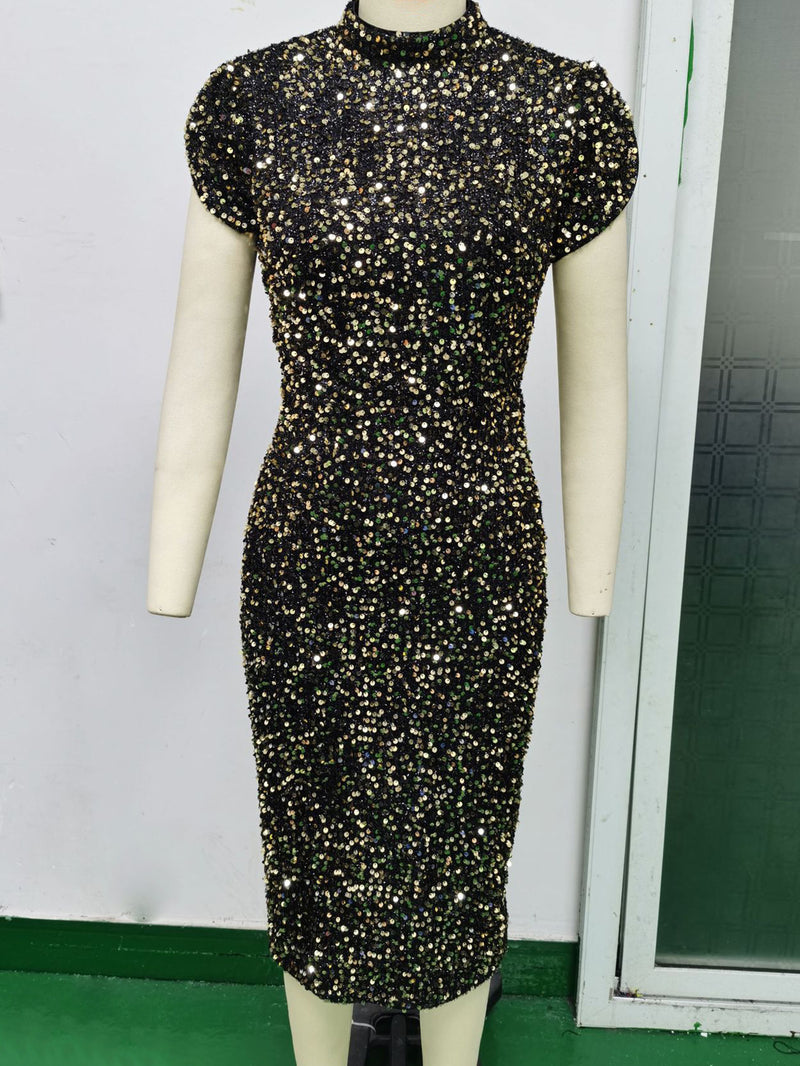 Women Evening Gown Sexy Retro Sequins Dress