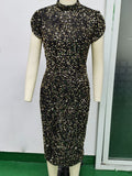 Women Evening Gown Sexy Retro Sequins Dress