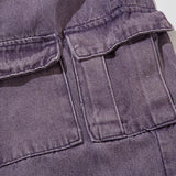 Women Pants Multi-Pocket Workwear Jeans Purple Loose Straight-Leg Wide-Leg Pants