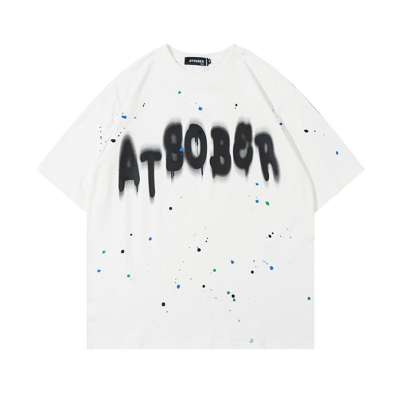 Men T Shirt Letter Graffiti Splash-Ink Couple Short-Sleeved T-shirt