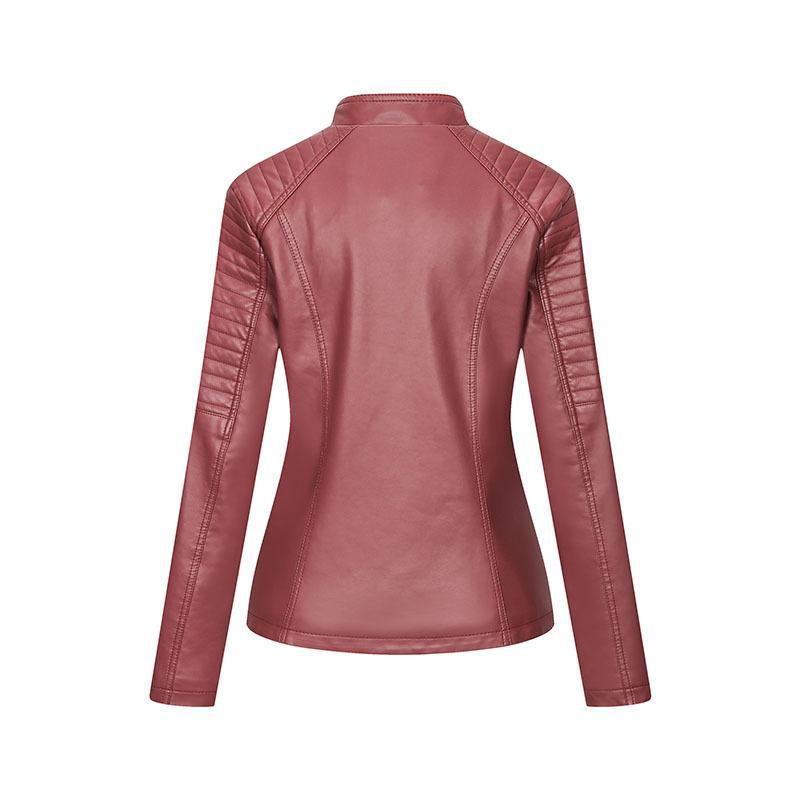 Red Leather Jacket Autumn and Winter Leather Thin PU Leather Jacket