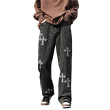 Men Jeans Cross Loose Straight Wide Leg Casual Trousers