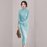 Women Maxi Dress Autumn and Winter Sweater Hip Knitwear Dress