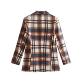 Women Suits Spring and Autumn Print Long Sleeve Plaid Blazer