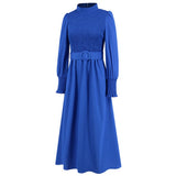 Women Date Dress Stand Collar Long Sleeve Skirt