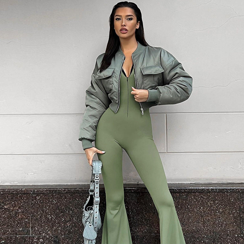 Women Jumpsuit Winter Zipper Sports Yoga Jumpsuit